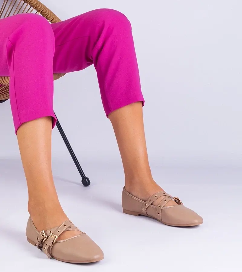 marka niezdefiniowana Beige eco-leather ballet flats decorated with buckles Emmarino