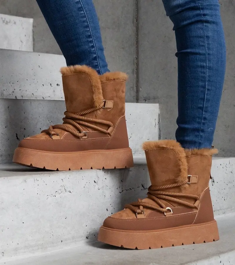 marka niezdefiniowana Brown platform snow boots insulated with fur Andra