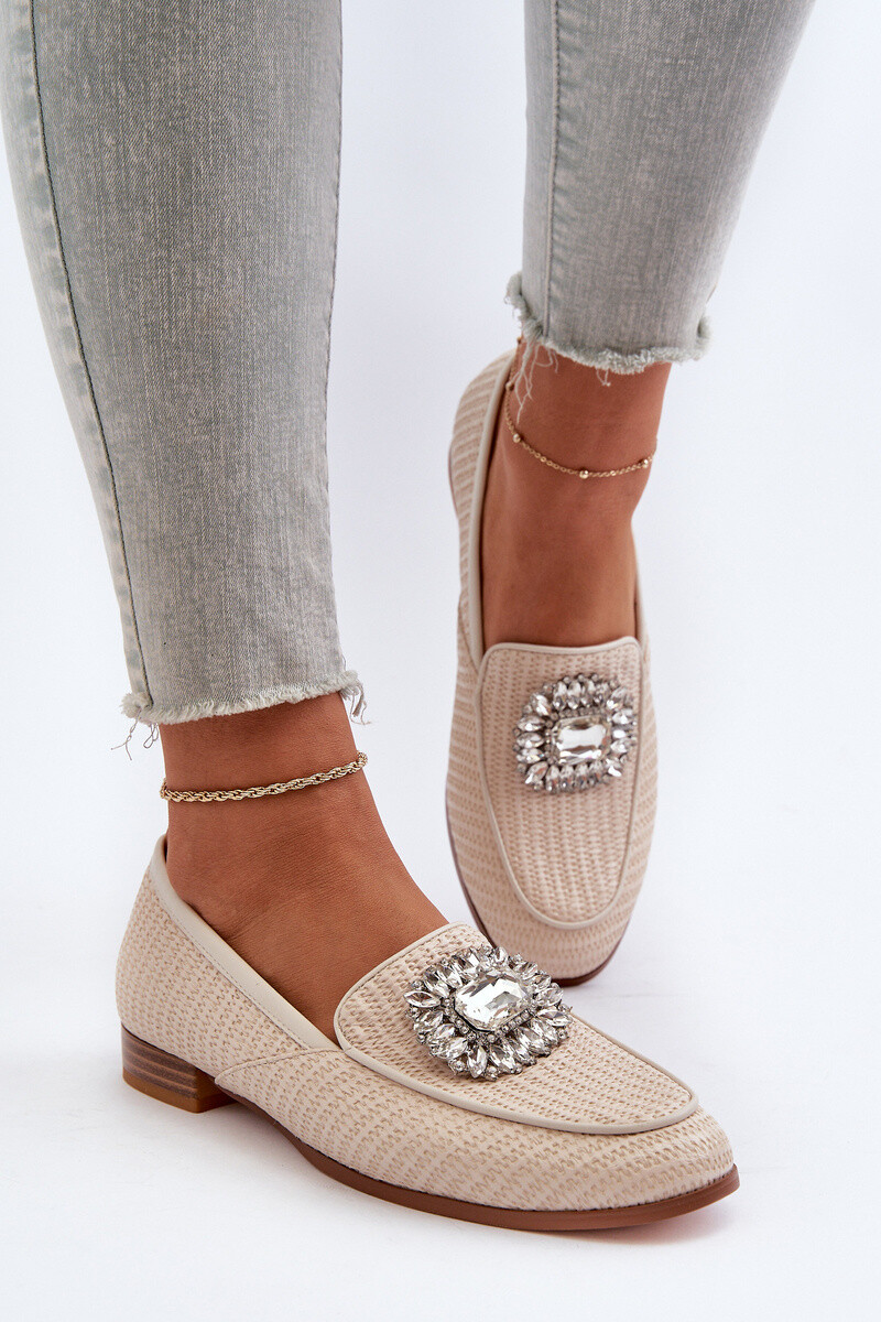 S. BARSKI Dámské mokasíny na ploché podrážce s přezkou béžové D&A