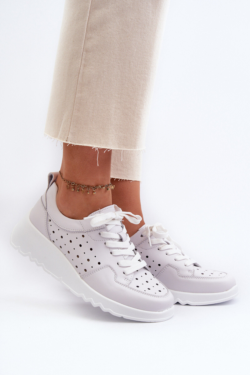 S. BARSKI Dámské lodičky na klínku z přírodní kůže světle šedé S.Barski LR482