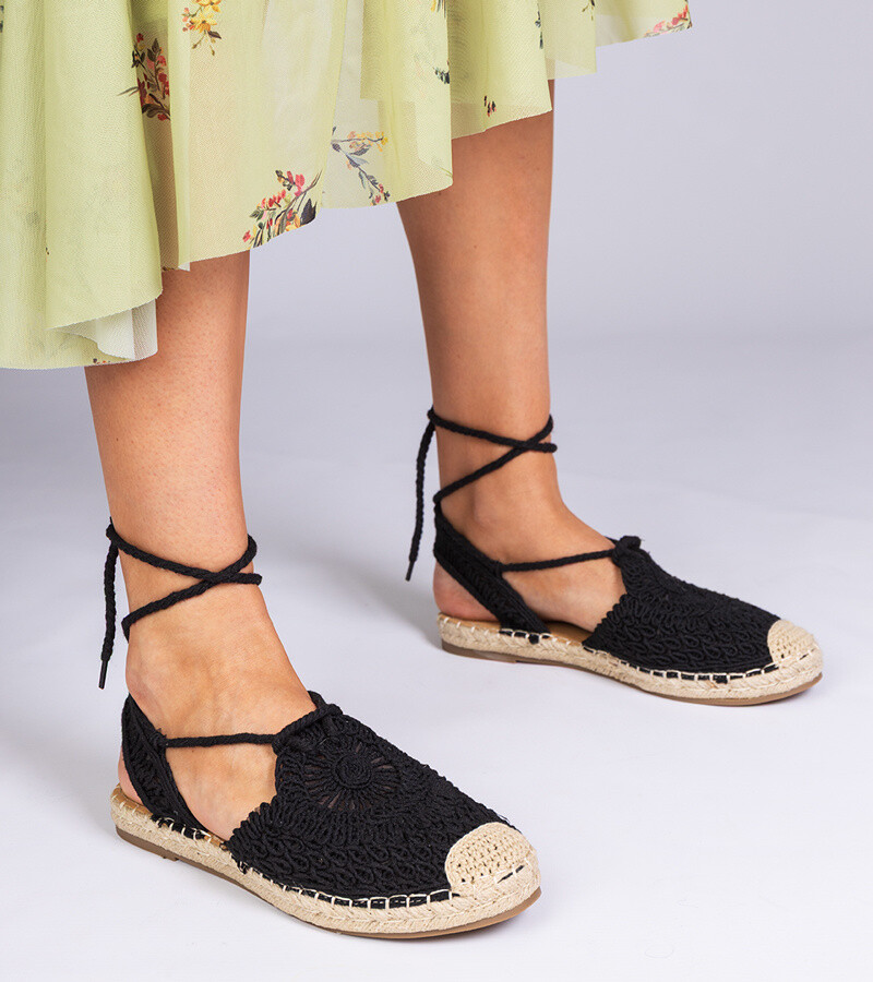 marka niezdefiniowana Black flat espadrille sandals Relis