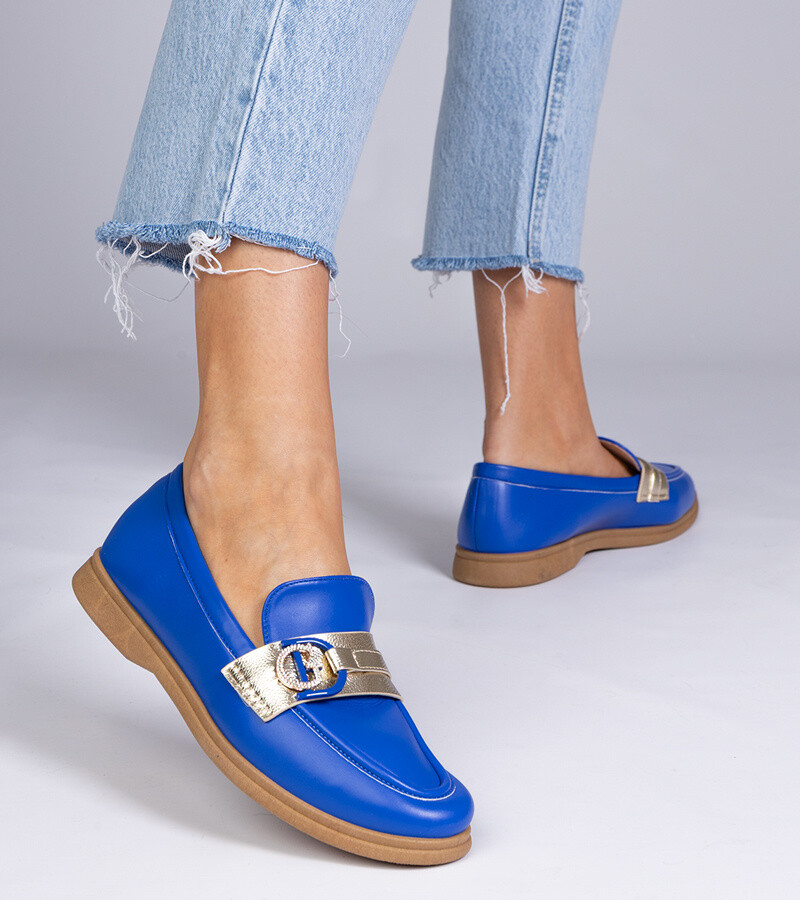 marka niezdefiniowana Blue faux leather loafers with rhinestones Berita