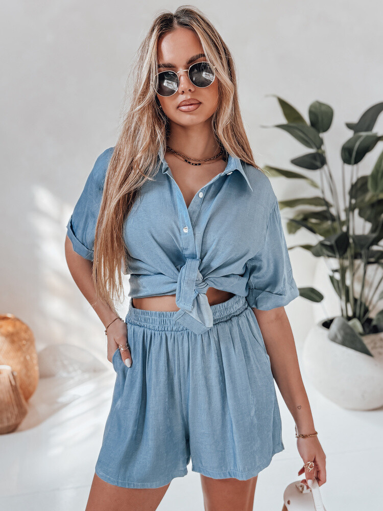 Komplet damski lniany oversize LINEN LOVE jasnoniebieski Dstreet