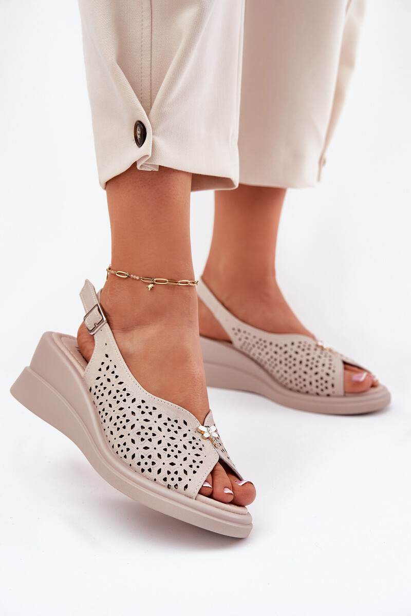 Dámské Kožené Sandály Na Klínu Vinceza 41476 Béžové