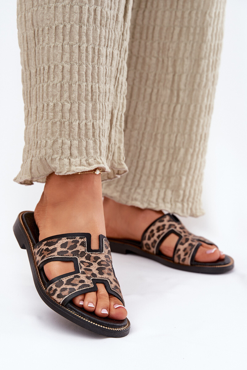 Kožené Ploché Pantofle S Panteřím Vzorem Zazoo