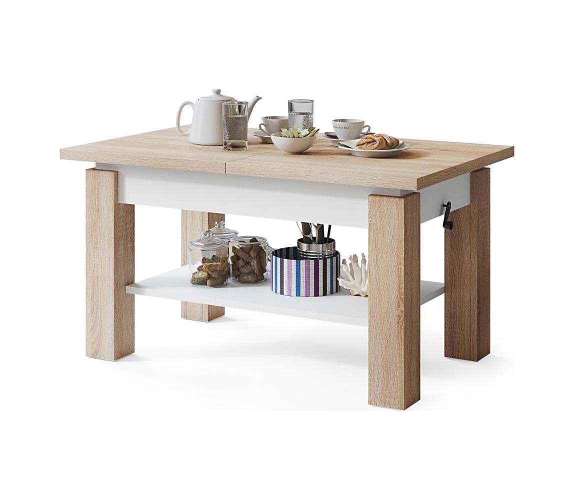 Mazzoni Rozkládací konferenční/jídelní stůl s policí ADONIS dub sonoma/bílá