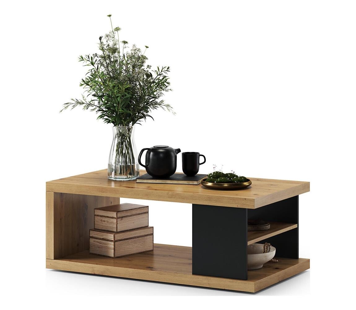 Mazzoni Konferenční stůl s policí a úložným prostorem LORA dub craft/černá