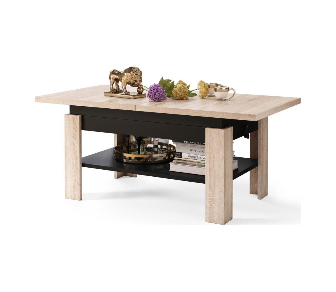 Mazzoni Rozkládací konferenční/jídelní stůl se zvedací deskou ROY dub craft/černá