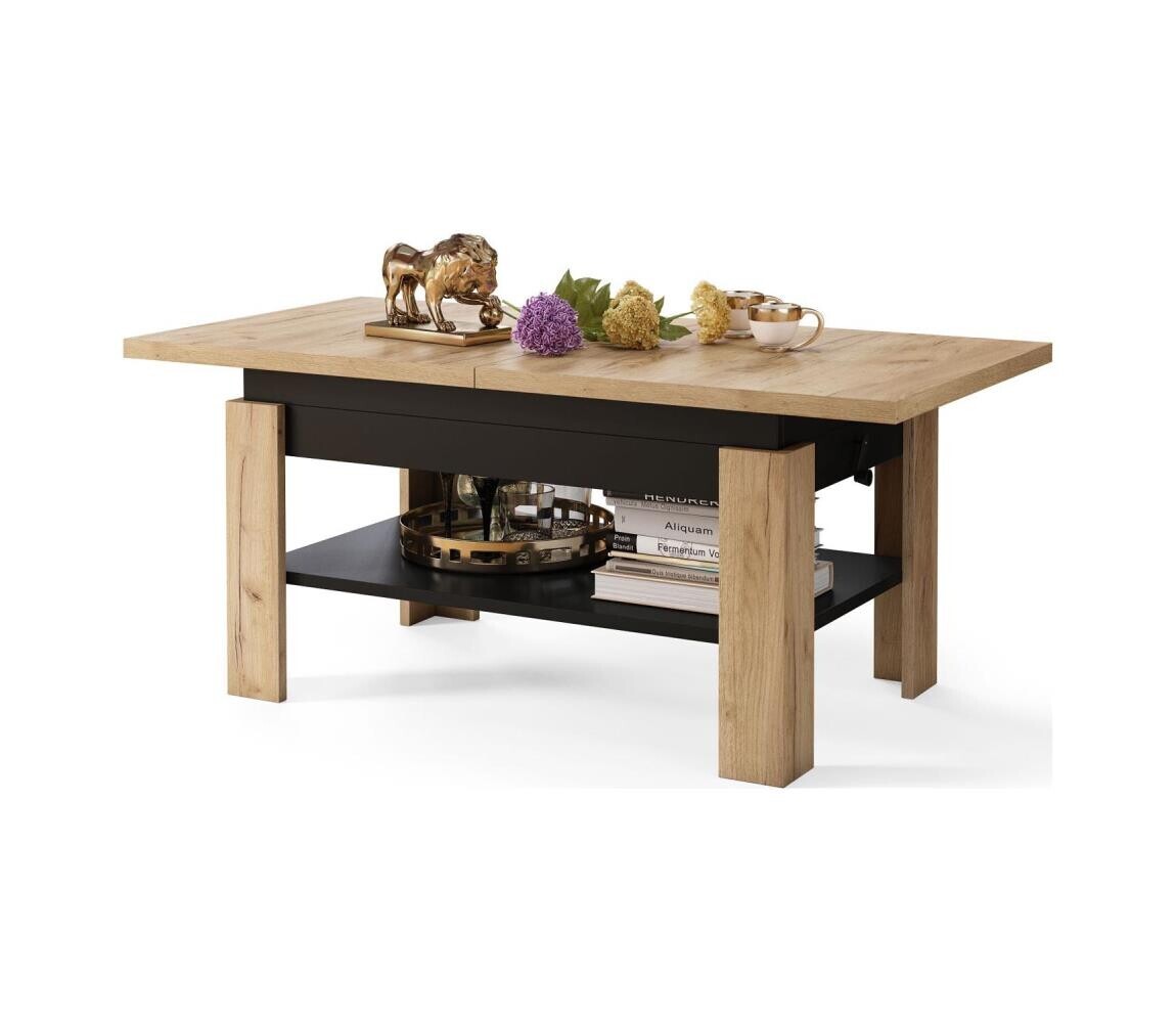 Mazzoni Rozkládací konferenční/jídelní stůl se zvedací deskou ROY dub sonoma/černá