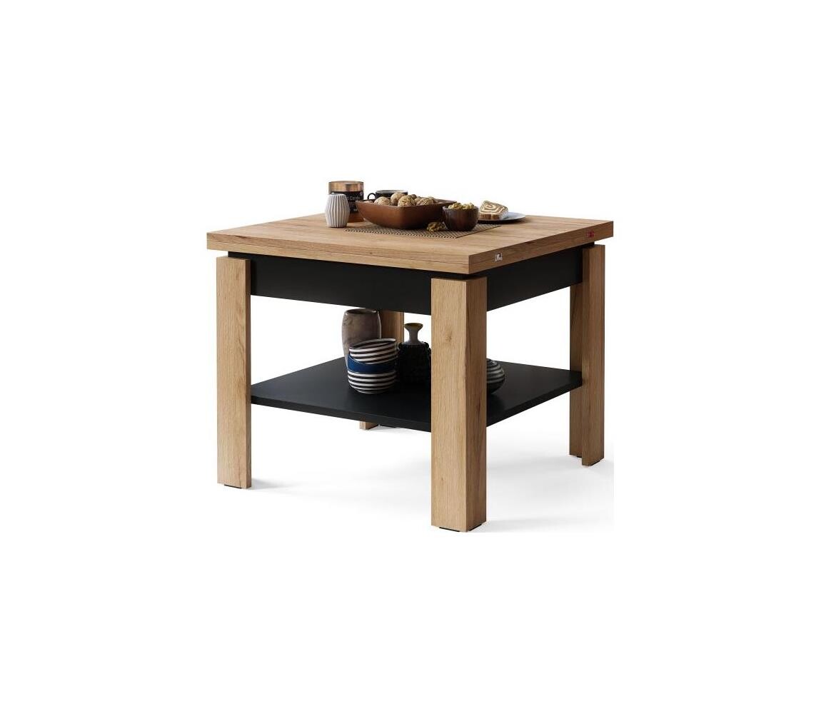 Mazzoni Rozkládací konferenční/jídelní stůl s odkládací policí LIA dub craft/černá