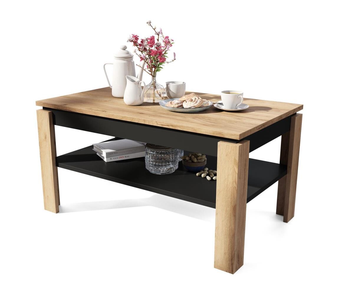 Mazzoni Rozkládací konferenční stůl se zvedací deskou a policí ADEN dub craft/černá