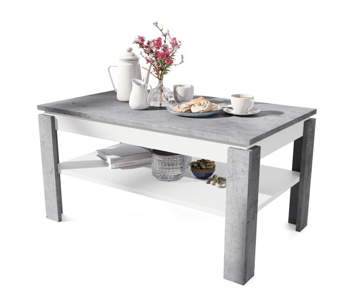 Mazzoni Rozkládací konferenční stůl se zvedací deskou a policí ADEN šedá beton/bílá