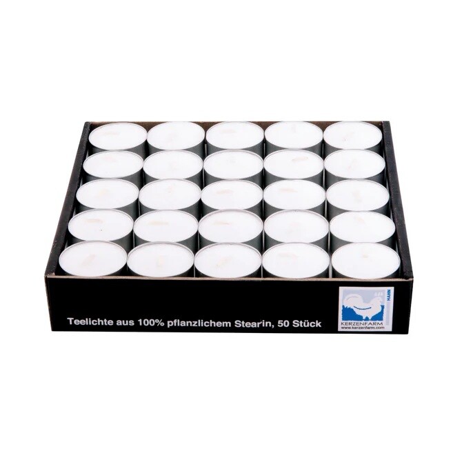 Kerzenfarm Sada čajových svíček z palmového vosku v plechu 50 ks