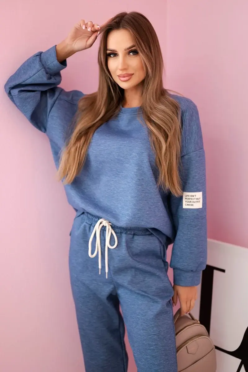 Kesi Włoski Komplet teplákové + kalhoty máslová látka denim melír