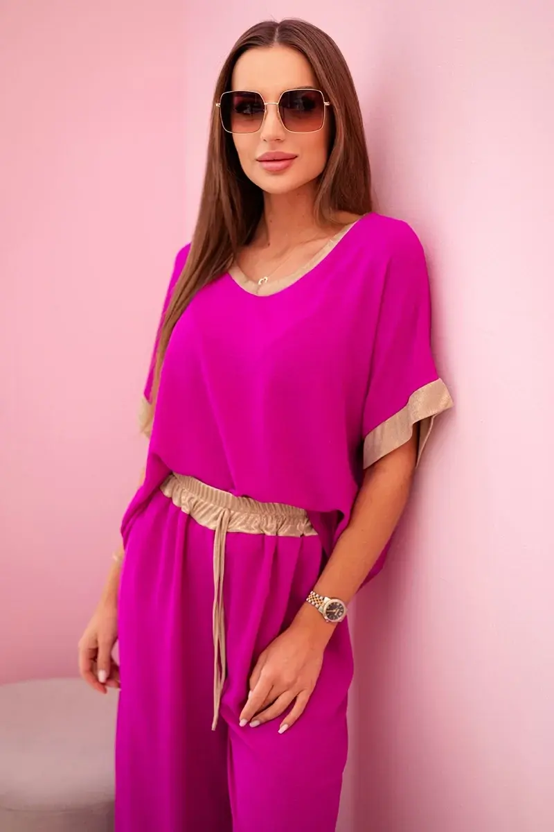 Kesi Włoski Viskózový komplet se zlatým lemováním tmavě fialová