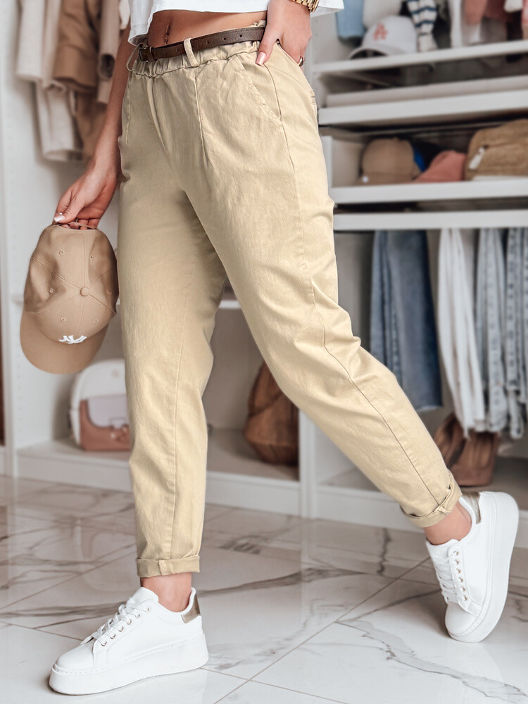 Spodnei damskie chinosy z paskiem RELCIX ciemnobeżowe Dstreet