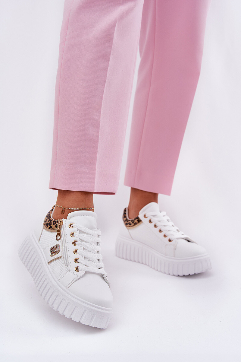 Boto Dámské Sportovní Boty Na Platformě Z Eko Kůže Panther Bílé Velionna