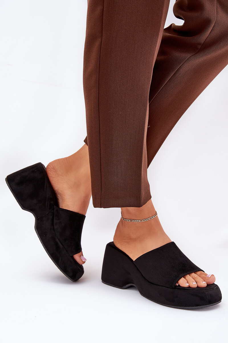 Boto Eko Semišové Pantofle Dámské Na Platformě A Klínu Černé Afisal