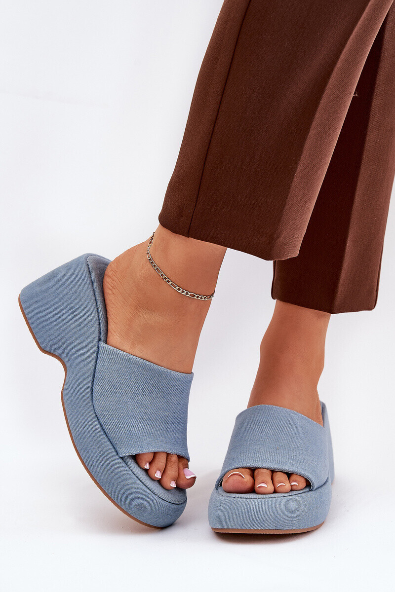 Boto Materiálové Dámské Pantofle Na Platformě A Klínu Džínové Afisal