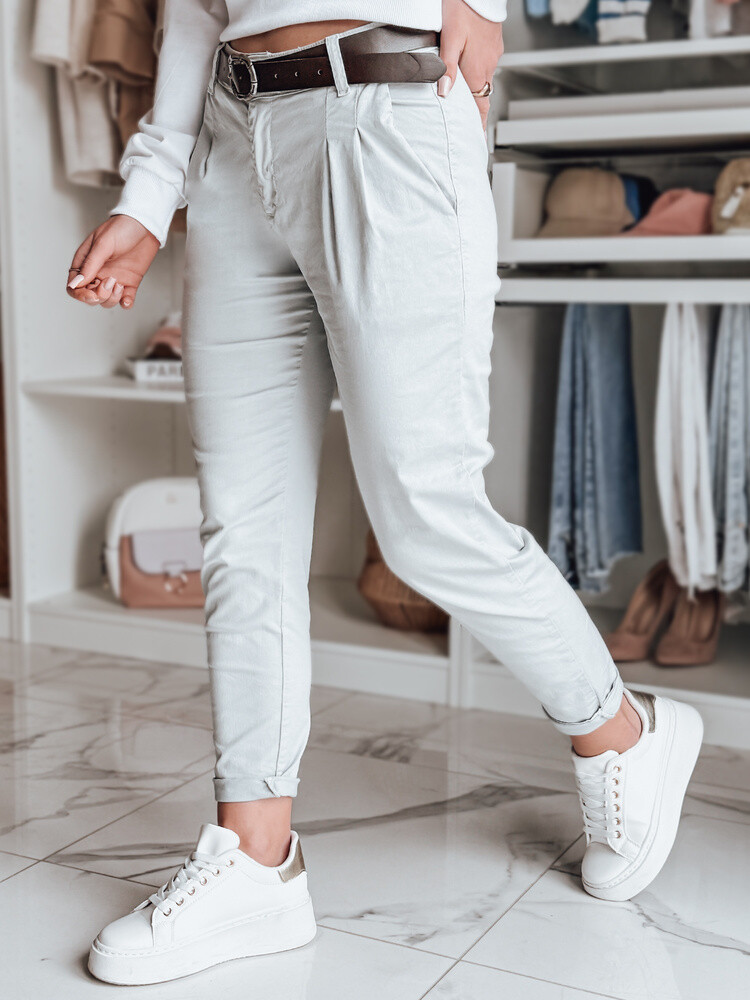 Spodnie damskie chinosy z paskiem MODELA jasnoszare Dstreet