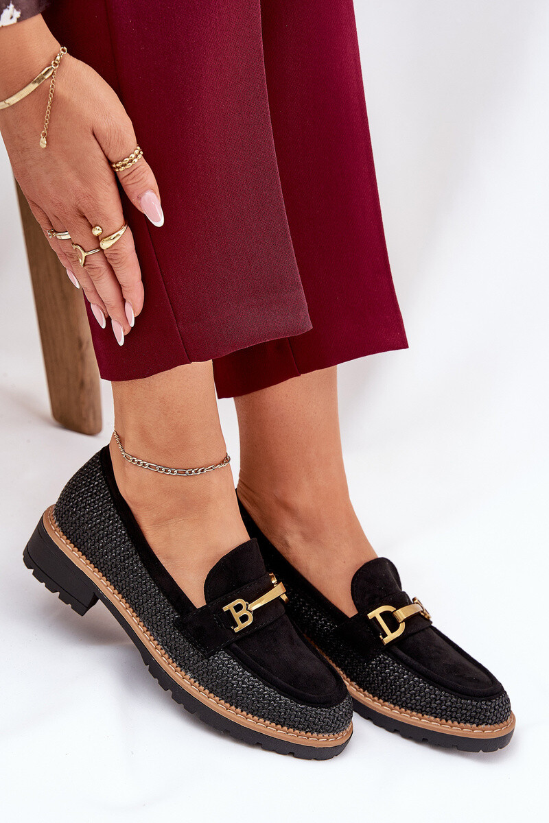 Boto Dámské Mokasíny S Pletením A Zlatým Detelem Černé Seffolia