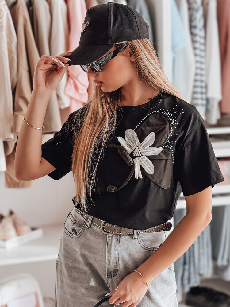 T-shirt damski oversize z efektem 3D PETALOVE czarny Dstreet