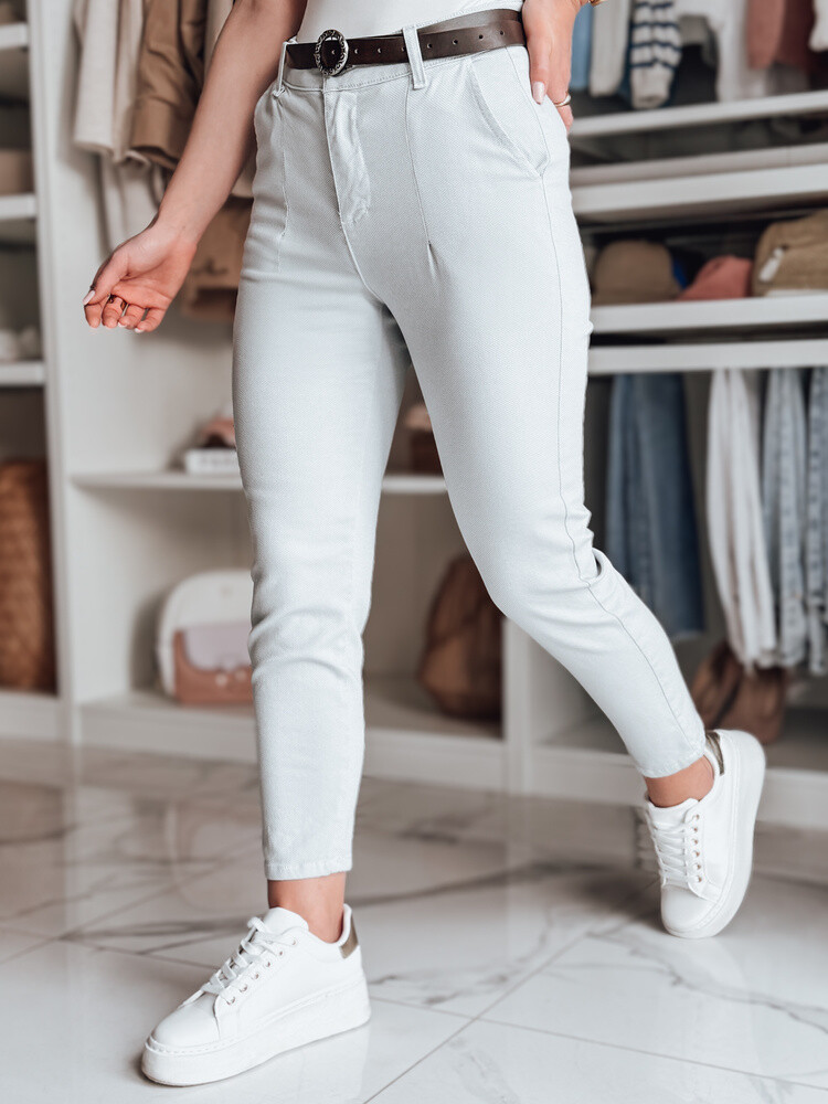 Spodnie damskie slim fit z paskiem TAIRONIK jasnoszare Dstreet