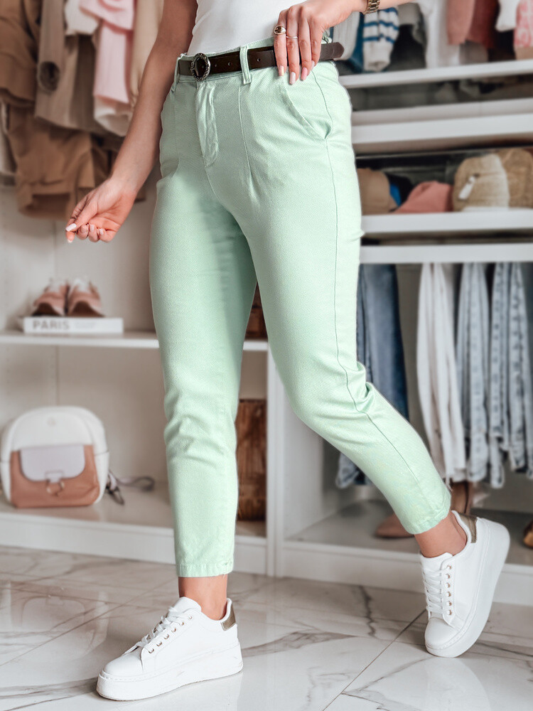 Spodnie damskie slim fit z paskiem TAIRONIK miętowe Dstreet