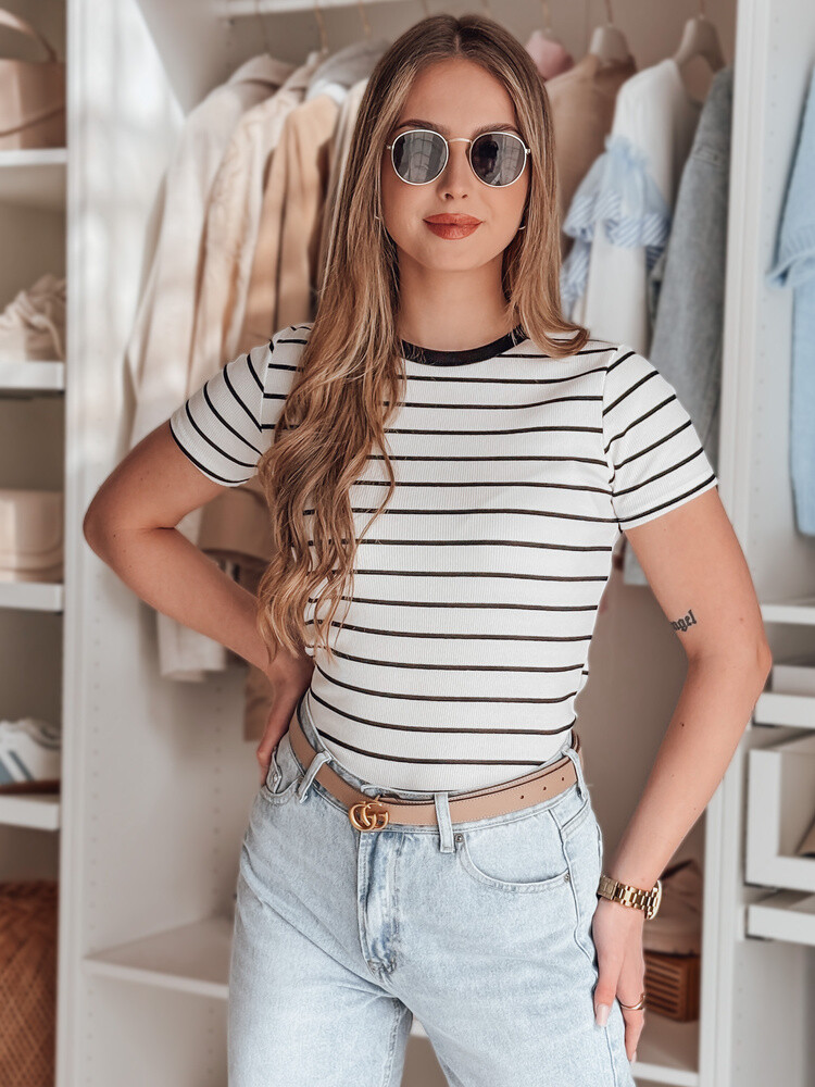 T-shirt damskie basic w paski LINESS biały Dstreet