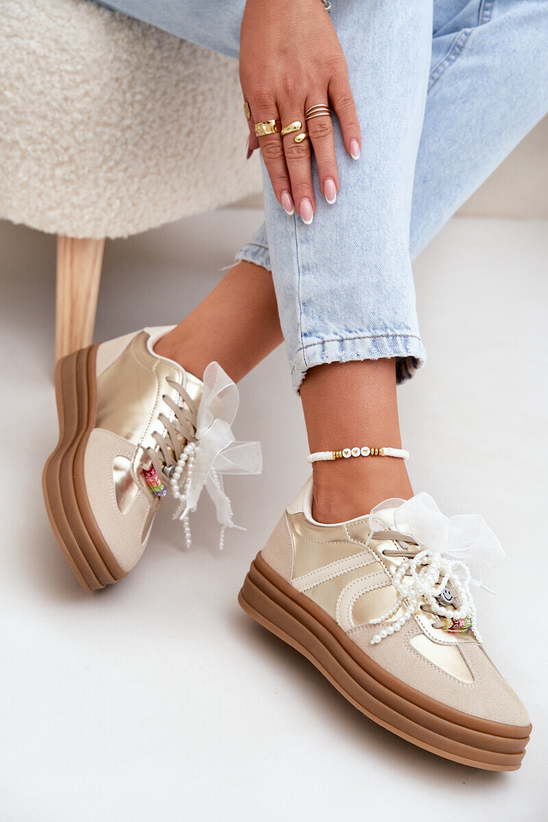 Boto Dámské Tenisky Na Platformě S Ozdobami Béžovo-Zlaté Vinness