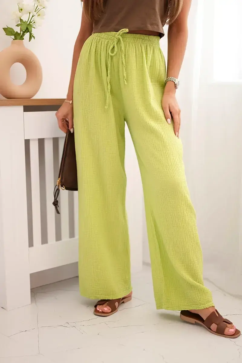 Kesi Włoski Mušelínové kalhoty se širokou nohavicí kiwi