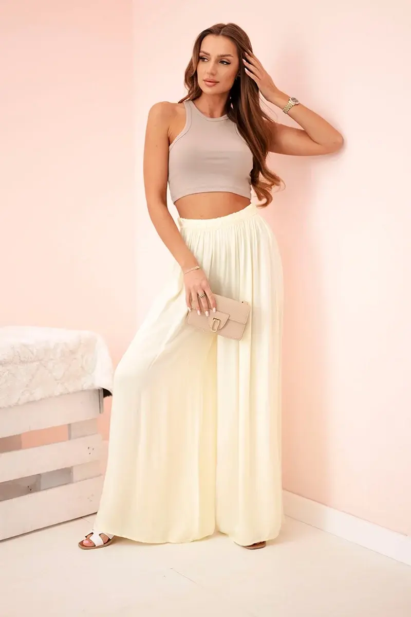 Kesi Włoski Široké dámské kalhoty s elastickým pasem žlutý