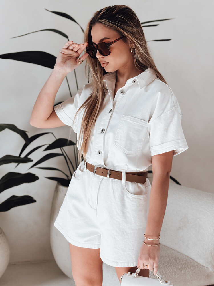 Kombinezon krótki jeansowy z paskiem DINOZIA biały Dstreet