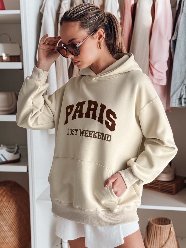 Bluza damska oversize z kapturem PARISSIA beżowa Dstreet