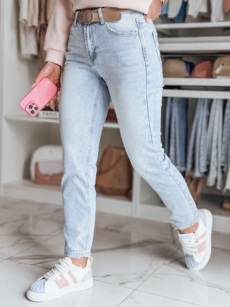 Spodnie damskie jeansowe slim fit z paskiem NEOPASS niebieskie Dstreet
