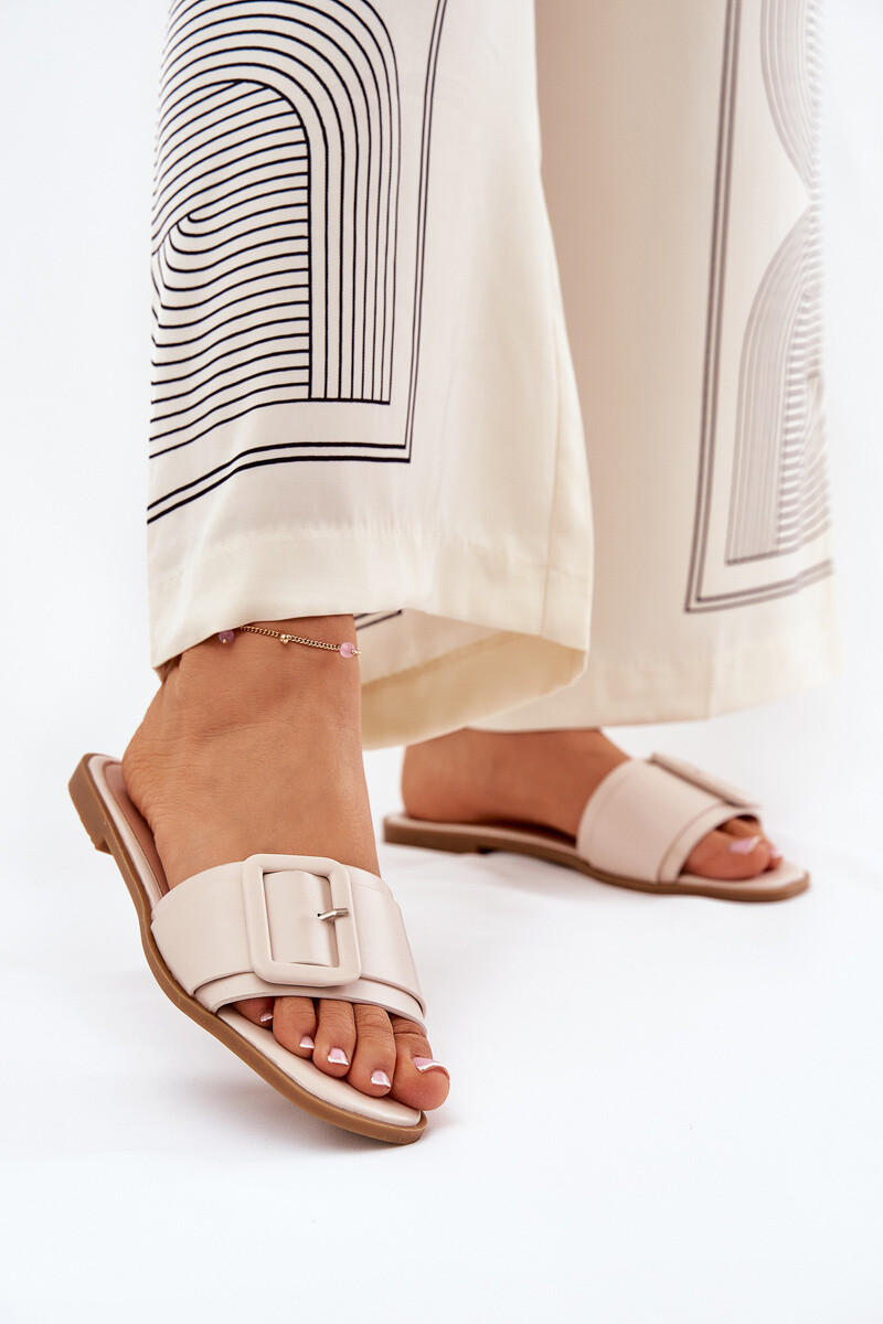 Boto Ploché Dámské Sandály Eko Kožené S Přezkou Béžové Bamma