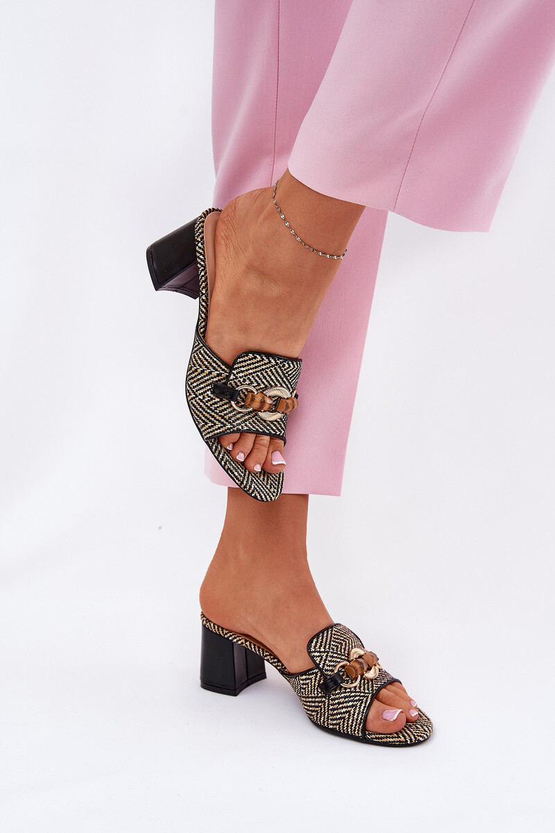 Boto Dámské Pantofle Na Podpatku S Dekorací Černé Ovittole