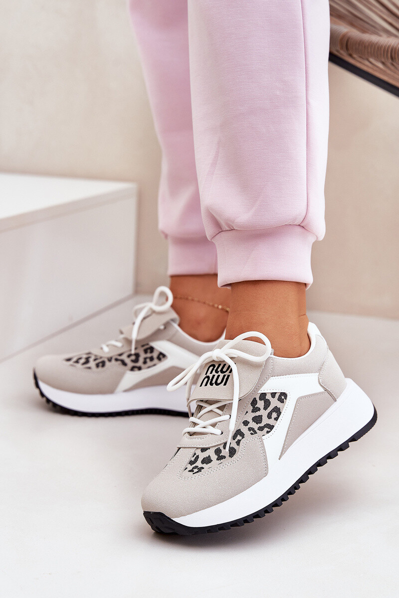 Boto Sportovní boty sneakers dámské na platformě panterka bílo-bežové Pumbes