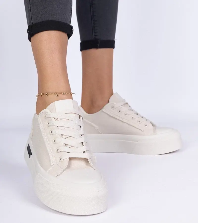 marka niezdefiniowana Beige women's canvas sneakers on a platform Verinos