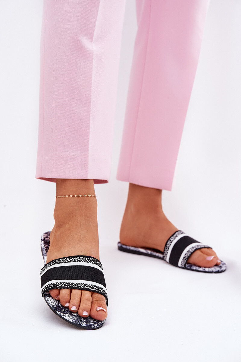 Boto Vzorované Ploché Dámské Pantofle Černé Leysi