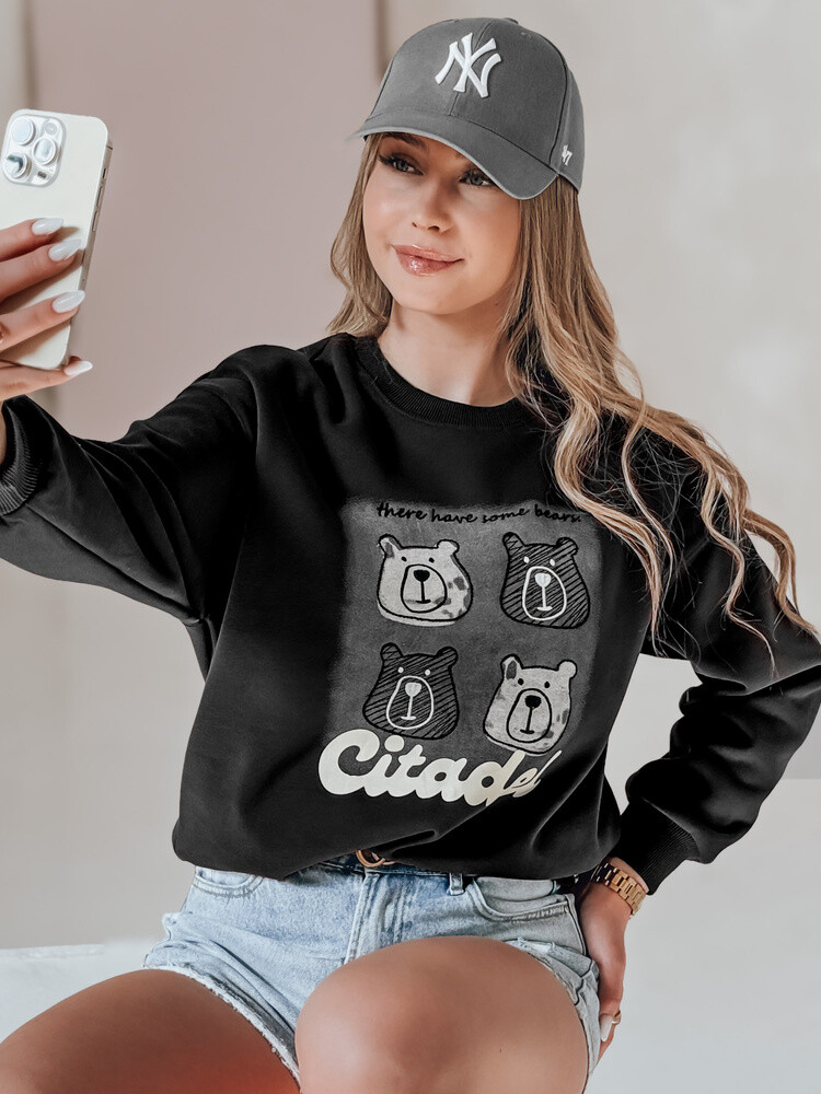Bluza damska oversize z misiami MISOBEARS czarna Dstreet