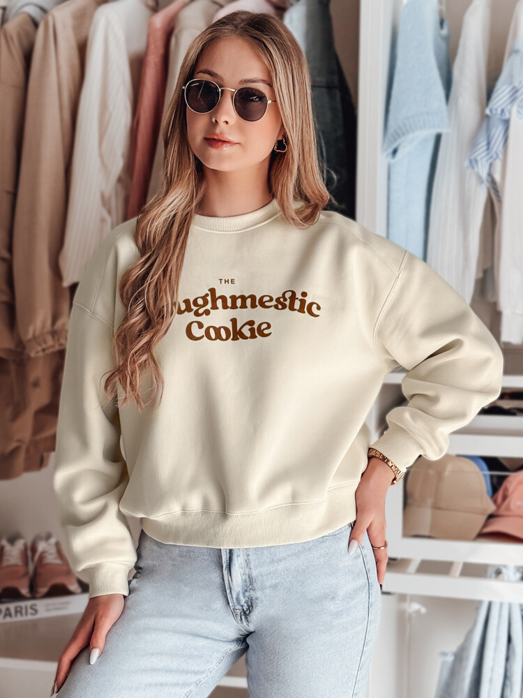 Bluza damska oversize z nadrukiem COOKIES jasnobeżowa Dstreet