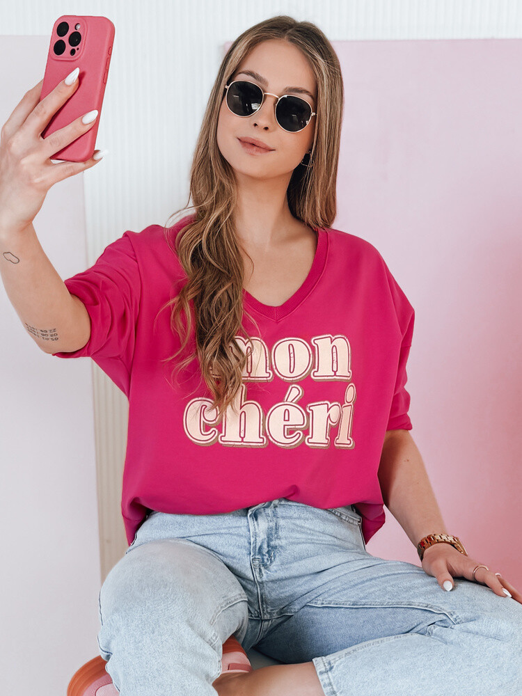 Bluzka damska oversize z nadrukiem CHERINO fuksja Dstreet