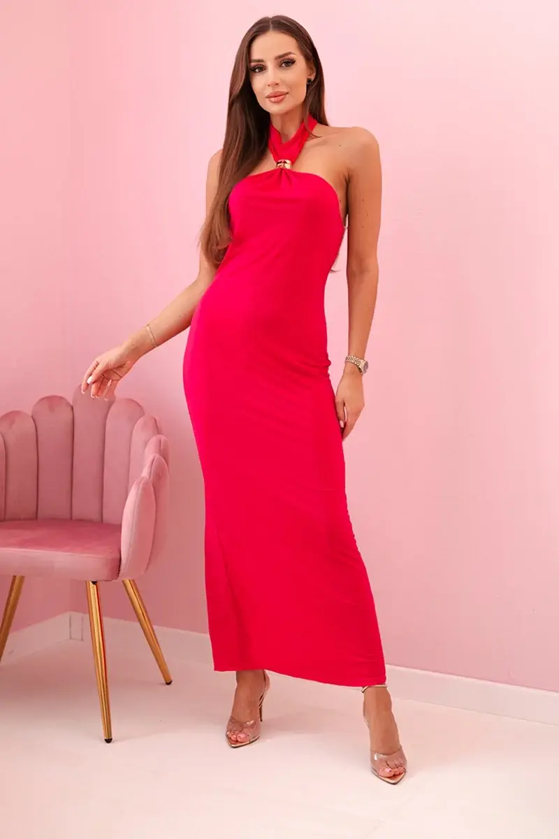 Kesi Włoski Dámské šaty s potiskem na ramínka s vázáním fuchsie