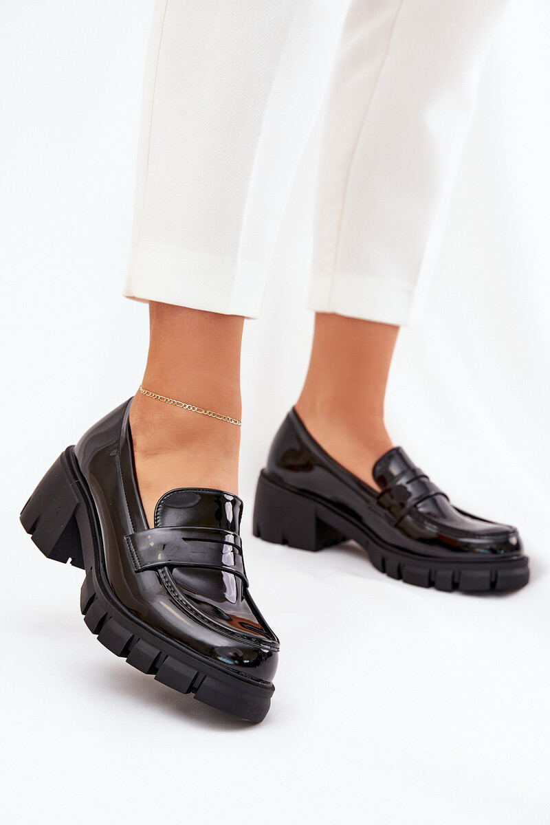 Boto Lakované Dámské Polobotky Na Masivním Podpatku Černé Felonith