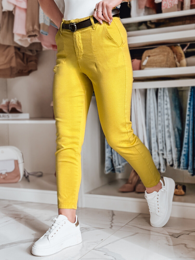 Spodnie damskie slim fit z paskiem TAIRONIK musztardowe Dstreet