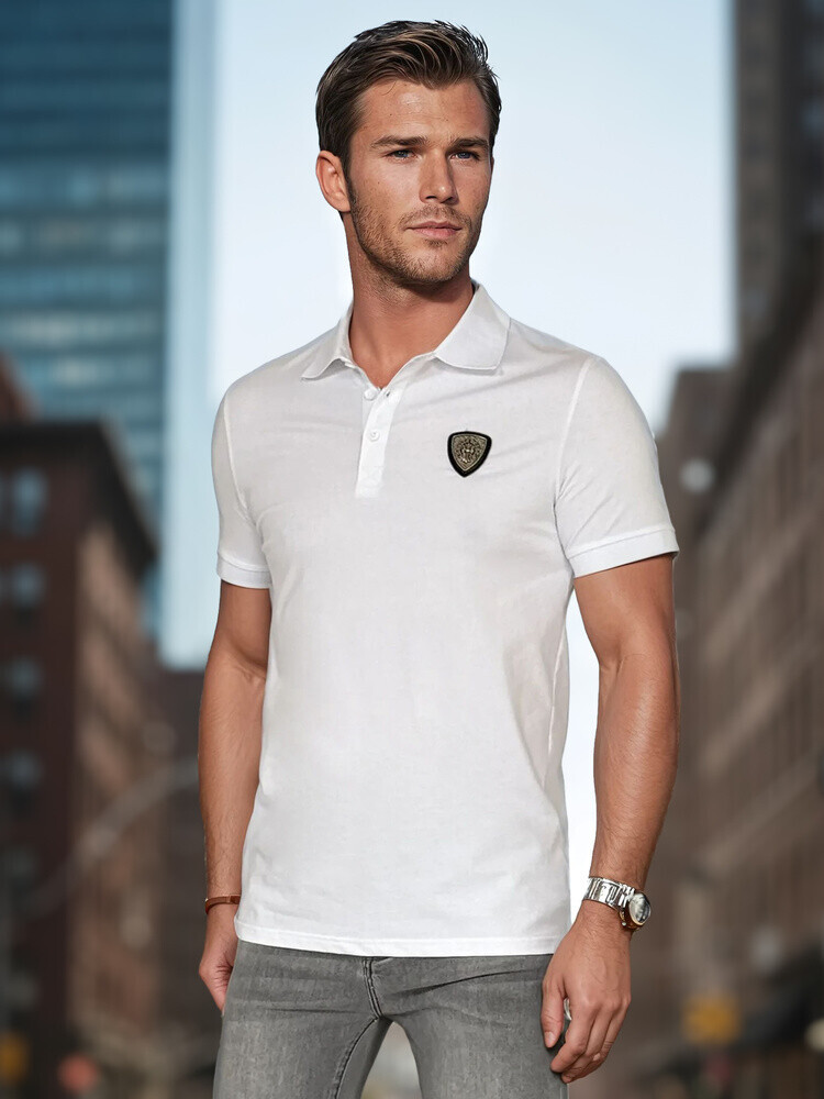 Koszulka męska polo z naszywką biała Dstreet