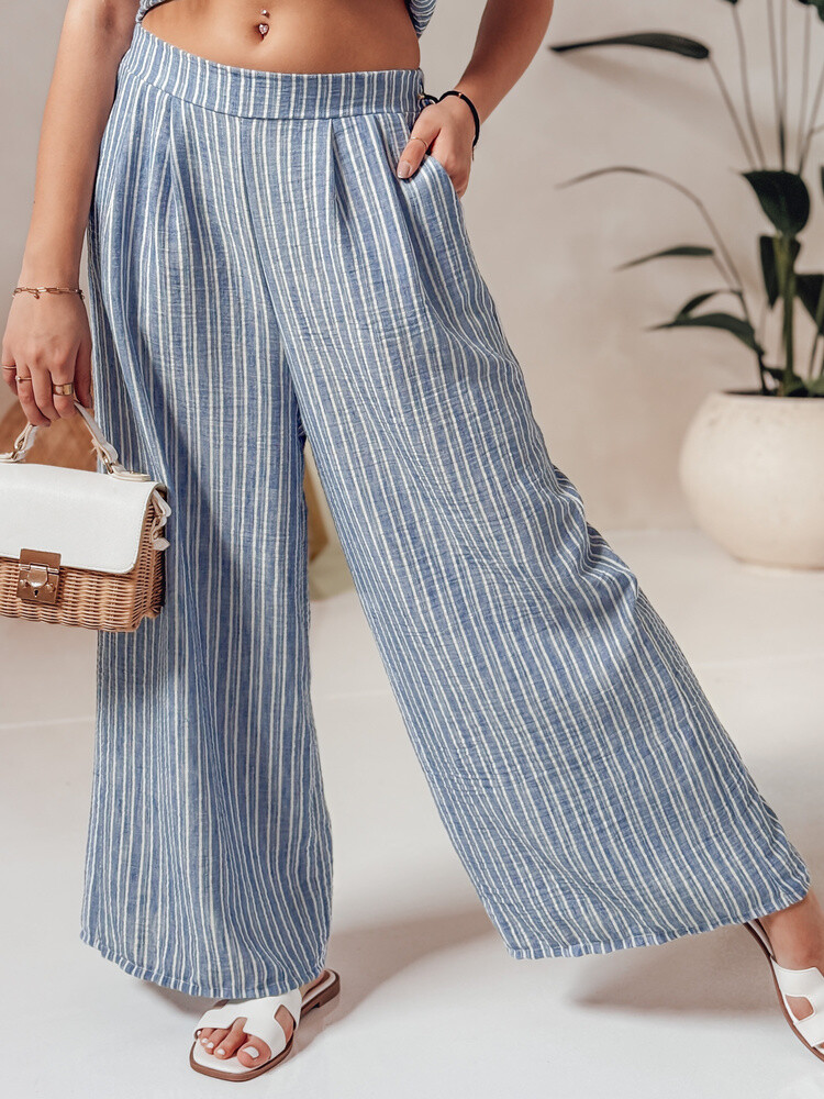 Spodnie damskie wide leg w paski MODERESS niebieskie Dstreet