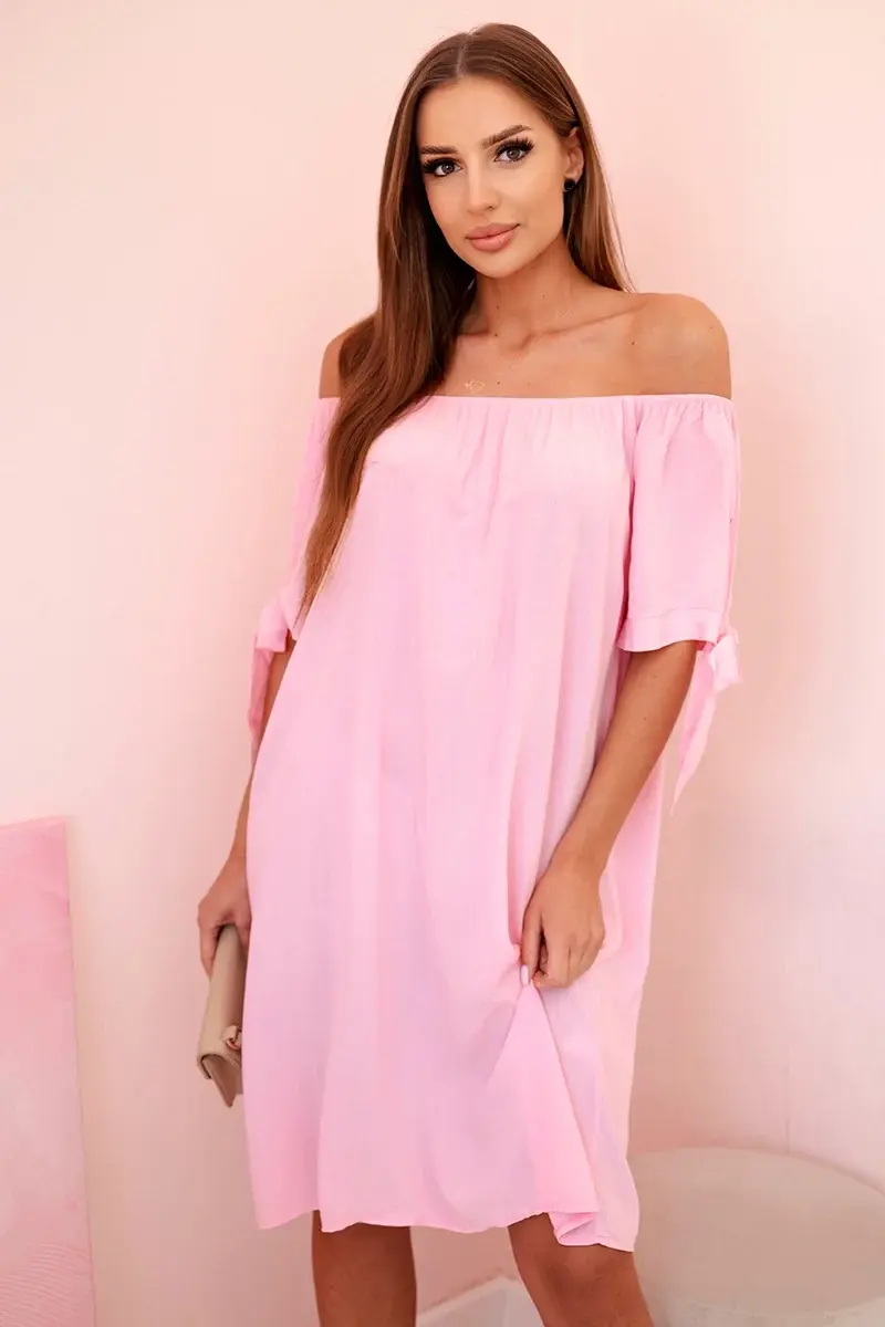 Kesi Włoski Dámské viskózové šaty s vázáním na rukávech, cukrově růžové