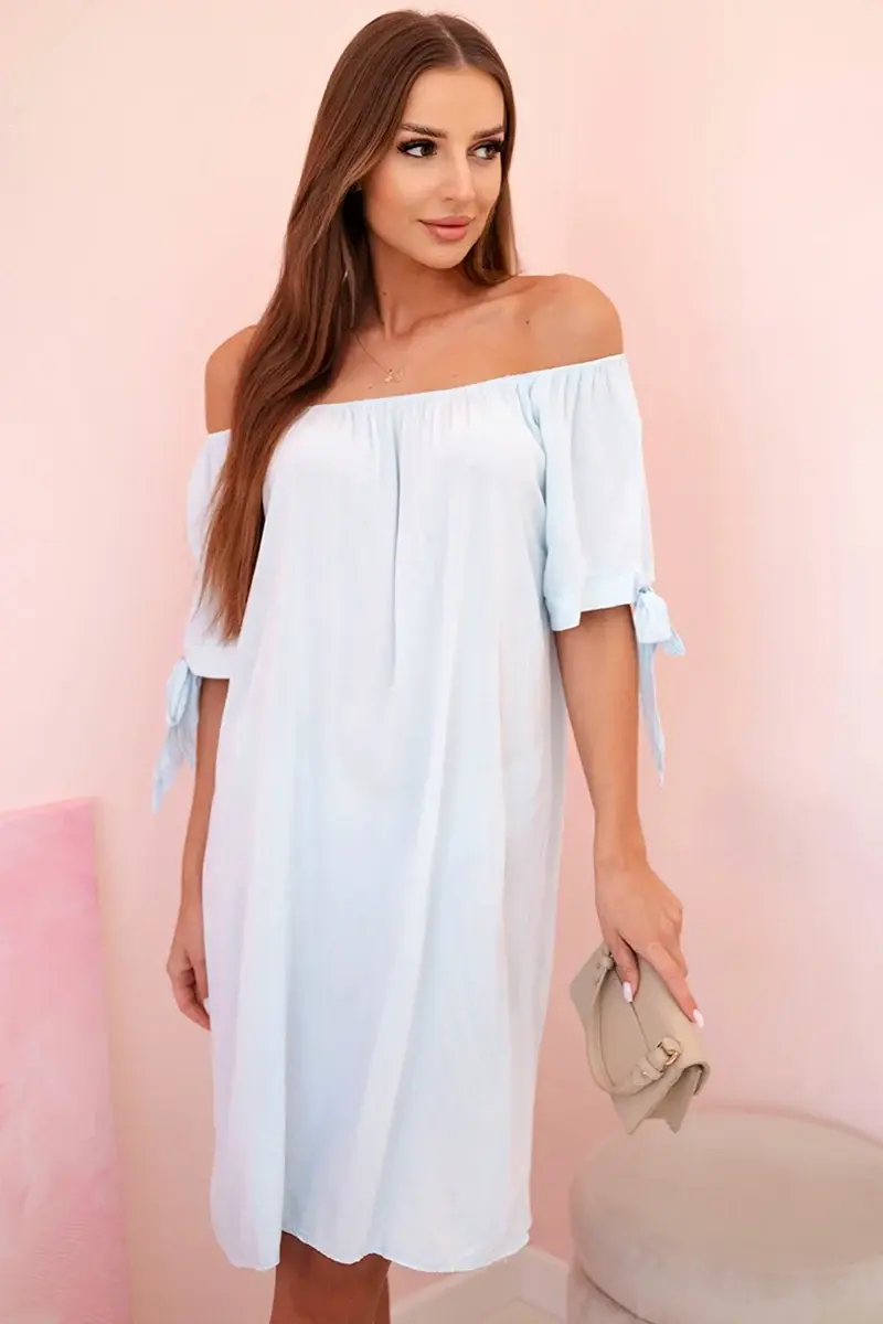 Kesi Włoski Dámské viskózové šaty s vázáním na rukávech modré